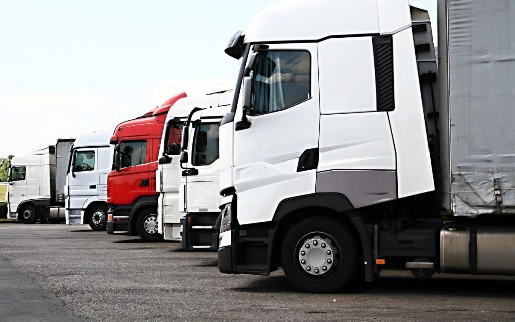 HGV lorries parked in a service station